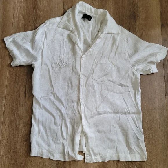 RtA White Paisley Satin Button-Up Shirt